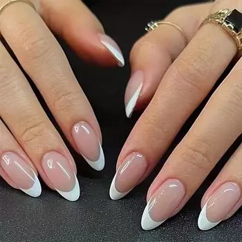 24 шт. средних миндальных накладных ногтей, французские накладные ногти, полное покрытие накладных ногтей для женщин и девочек, включая пилочку для ногтей и клей-желе
