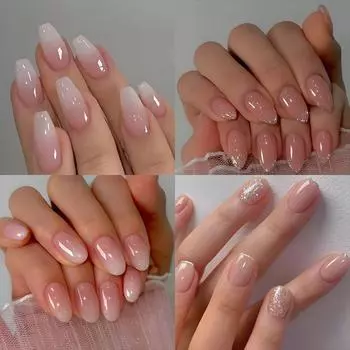 24 шт. Средний пресс на ногтях, градиентные блестящие накладные ногти, полное покрытие накладных ногтей для женщин и девочек