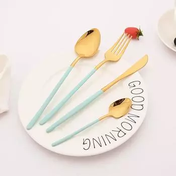 24 шт. столовых приборов из зеленого золота из нержавеющей стали, набор ножей, вилок, чайных ложек, столовых приборов, кухонное столовое серебро, столовая посуда серебряный