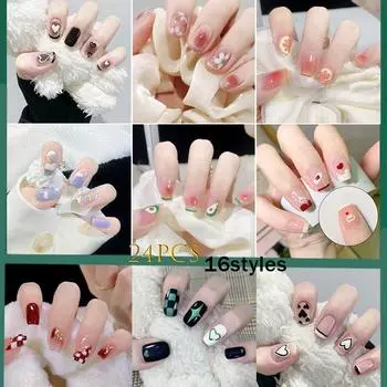 Ногти свежие милые носимые ногти девушка румяна поддельные ногти патч носимый нейл-арт 6181-24pcs