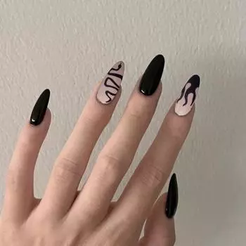 24 шт. темные накладные ногти с готовыми креативными нераздражающими наклейками для ногтей «сделай сам» для начинающих профессионалов чёрный