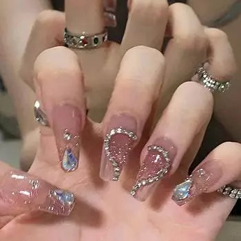 24 шт. Treasure Wear Nail Glazed Water Drop Diamond Chain Love Fairy Nail Art Long Diamond Wear Nail Finished
