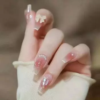 24 шт. трехмерный бант для дизайна ногтей готовый искусственный ноготь жемчужно-белый короткий балетный сияющий аврора бриллиант