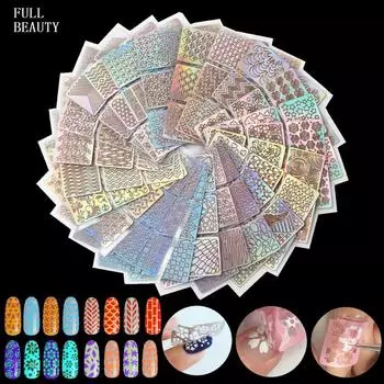 24 шт. винил для дизайна ногтей полые лазерные наклейки из фольги трафарет гель-лак изображение DIY руководство шаблон штамп наклейка 6Pcs