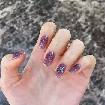 24 шт., виноградно-фиолетовый блестящий французский патч для ногтей с бабочкой, накладные ногти, маникюр, готовые патчи для ногтей, патчи для ногтей