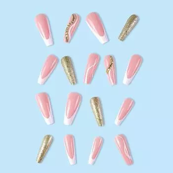 24 шт. водостойкие гелевые накладные ногти с полным покрытием, длинные Т-образные искусственные французские кончики, плоские накладные ногти, носимые накладные ногти, принадлежности для дизайна ногтей «сделай сам» розовый