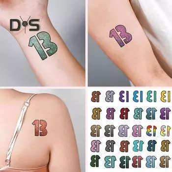 24 шт., временные татуировки с номером 13, блестящие ночные татуировки для рук, идол, концерт, рейв, аксессуары для фанатов 24PCS