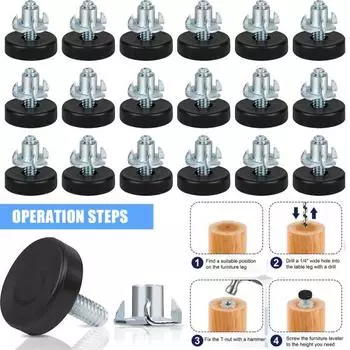 24 шт., выравниватели мебельных ножек, нержавеющие, устойчивые к коррозии, простая установка, набор скользящих выравнивающих ножек для мебели 24PCS