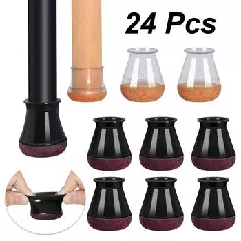 24 шт. защитные накладки на ножки стула для паркетных полов, силиконовые чехлы на стулья, чехлы для мебели, ползунки с обернутым фетровым дном Medium&24 Pcs чёрный