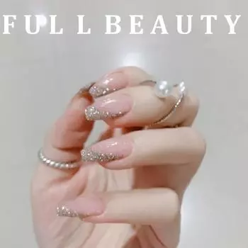 24 шт., желейные длинные ногти, клейкие накладки для маникюра с плоским кончиком и клеем, блестящие телесные накладные ногти, экономят время, накладные ногти