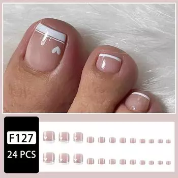 24 шт., женские накладные ногти с прозрачным сердцем, патчи для ногтей на ногах, 10 мл One Size розовый