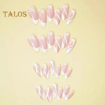 24 шт., женские носимые накладные ногти с клеем, розово-белый цвет, блестящий гель, накладные ногти, французский маникюр с блестками, советы, набор для дизайна ногтей «сделай сам» розовый