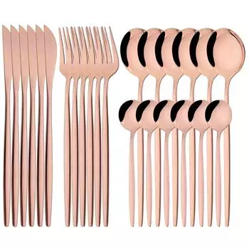 24 шт. золотой набор столовых приборов, набор столовых приборов из нержавеющей стали, зеркало, серебро, нож, вилка, ложка, столовые приборы, набор столовых приборов, можно мыть в посудомоечной машине серебряный