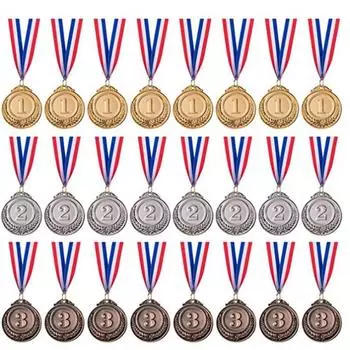 24 шт. золотые, серебряные бронзовые медали с лентой, медали победителя для вечеринок соревнований