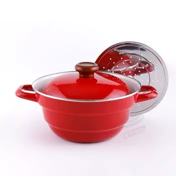 24 см решетчатый красный Fuji Enamel Beams Enamel многофункциональный горшок Enamel горшок All-in-one BMP24FW.CR BMS Двуручный
