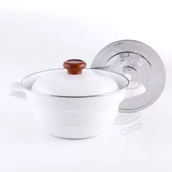 24 см с решетчатыми белыми эмалированными балками Fuji Enamel Multifunctional Pot Enamel Pot All-in-one BMP24FW.CW BMS Двуручный белый