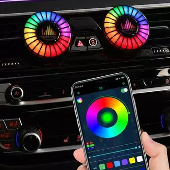 24 светодиодных ламп RGB Sound Control Voice Rhythm Ambient Pickup Lamp для автомобильного диффузора, вентиляционного зажима, освежителей воздуха, ароматизаторов, управление через приложение