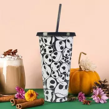 24 унции светящаяся чашка с черепом, меняющая цвет, многоразовая соломенная волшебная чашка для холодной воды на Хэллоуин с пряжкой, герметичная крышка для пищевых продуктов, идеальный подарок чёрный