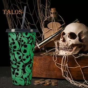 24 унции светящаяся чашка с черепом, меняющая цвет, многоразовая соломенная волшебная чашка для холодной воды на Хэллоуин с пряжкой, герметичная крышка для пищевых продуктов, идеальный подарок чёрный