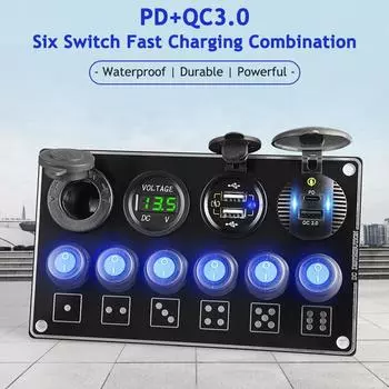 24 В 12 В 6 кнопок тумблерная панель с цифровым тестером напряжения USB зарядное устройство QC3.0 быстрая зарядка автомобильный адаптер питания лодка караван красный