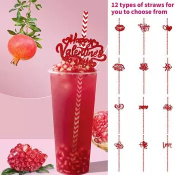 24 Valentine s Day Paper Straws Disposable Straw Decoration Disposable Paper Straw Party Decoration Supplies One Size