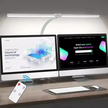 24 Вт светодиодная настольная лампа с двумя поворотными кронштейнами, регулируемая яркость, поворотная на 360°, настольная лампа для чтения с пультом дистанционного управления