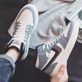 24 years of high-top velvet thickened warm cotton shoes sports board shoes trendy men s shoes versatile casual canvas trendy shoes winter shoes 39