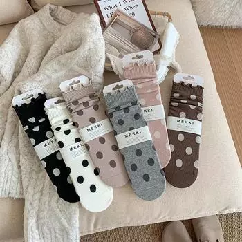 24 Years Stacking Socks Cotton Socks Japanese Versatile Chuji Socks Polka Dot Tube Socks Polka Dot Lace Socks One Size малиновый