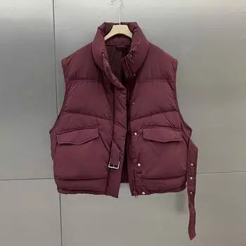 24 Зимний новый пуховый жилет женский пояс короткий свободный утолщенный 90% белый утиный пух модное повседневное пальто average size 90-75kg