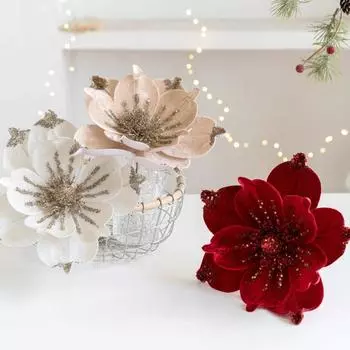 24cm Christmas Tree Flower Christmas Poinsettia Glitter Flower Hanging Xmas Party Tree Home Decoration зелёный