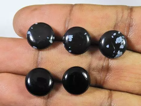 24Cts. Натуральный снежинка обсидиан круглый кабошон драгоценный камень 05 шт. лот 12X12MM RQ-2012