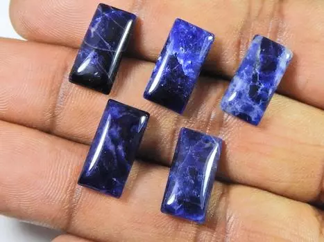 24Cts. Натуральный содалит прямоугольный кабошон россыпью драгоценный камень 05 шт. лот 8X16MM RQ-1965