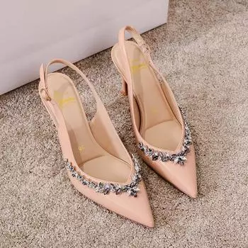24H1 high heels women s high-end sense thin heel temperament fashion nude not tired feet pointed rhinestones empty shoes 34