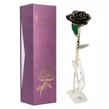 24K Golded Rose Flower Black Protein Resin с основой Подарок на День святого Валентина День рождения