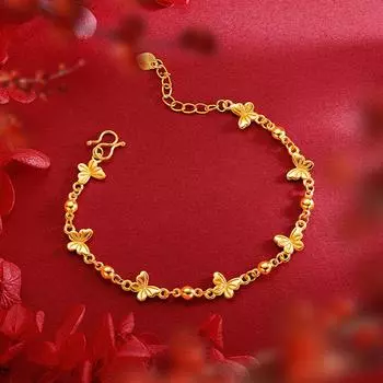 24k настоящее золото свет роскошный супер браслет для женщин темперамент простой золотой фея бабочка браслет ювелирные изделия 16cm