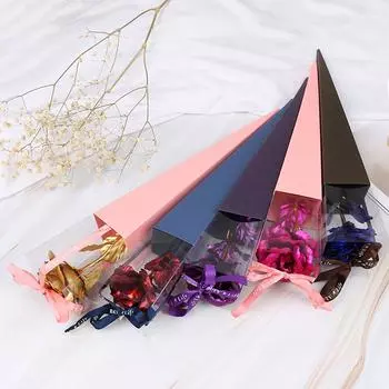 24K Sweet Romance Gold Rose Flower Long Stealth Golden Dawn Flower Gift для влюбленных на День святого Валентина золотой