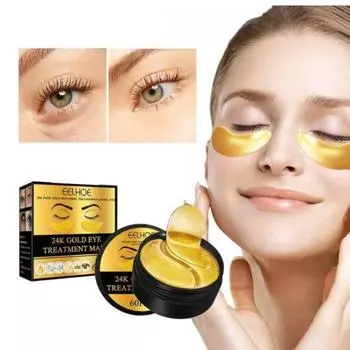 24K Золотая маска для глаз Патчи для глаз Увлажняет Осветляет фирмы Осветляет морщины Черные круги Тонкие линии и восстановление морщин one-size золотой