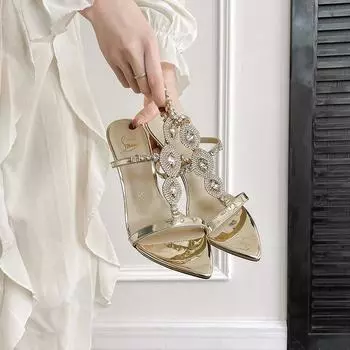 24L12 spring and summer pointed rhinestone fairy sexy nightclub gentle stiletto high heel sandals 34