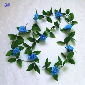24m Silk Long Rose Fake Flower Ivy Vine Leaf Garland Wedding Party Home Decor 8# 9 Head Blue