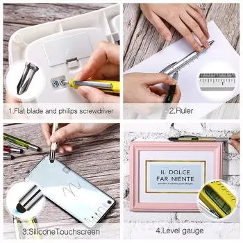 24Pcs 6 in1 Multifunction Ballpoint Pen with Handheld Tool Measure Technical Ruler Screwdriver Touch Screen Stylus Spirit Level