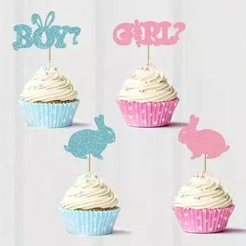 24 шт. украшений для кексов «Мальчик» и «Девочка», синие и розовые кролики, украшение для вечеринки с указанием пола ребенка, пасхальная тематическая вставка для торта и 1000 шт. формочек для торта. синий