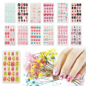 24pcs Candy Color Press на самоклеящихся накладных ногтях Советы для маникюра Nail Art Fake Nails