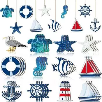 24pcs Cartoon Sea Animals Hanging Ornament Ocean Themed Signs Decorations for Wall Tropical Bar 24pcs
