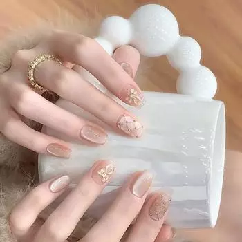 24pcs Cats Eye Short Square Press on Nail Full Cover Stick on Nail Acrylic False Nail with Bows For Women And Girls