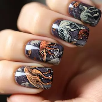 24Pcs Gradient Glitters Dinosaur Nail Art Design Press on Nail Full Cover Stick on Nail for Celebrating Independence Day