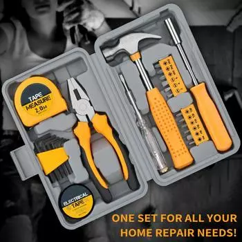 24Pcs Household Repair Tool Kit Multi-Purpose Home Hand Tool Set with Storage Case Durable Hammer and Allen Key Set with жёлтый