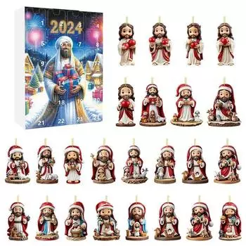24PCS Jesus Pendant Christmas Advent Calendar 2D Acrylic 24 Christmas Advent Calendar Countdown Pendant For Christmas Tree style 1