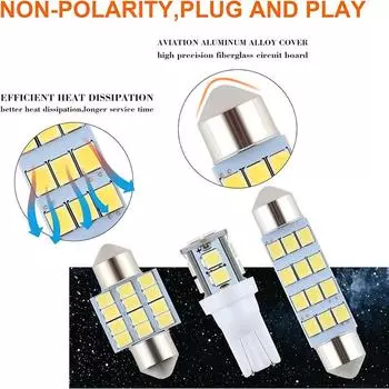 Комплект из 24 светодиодных лампочек T10 DC 12 В, белый свет, автомобильная лампочка, подходит для освещения для чтения/подсветки номерного знака/салонного освещения 20pcs/set