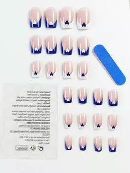 24pcs Long Square Gold Glitter Elegant False Nails for Nail Art синий