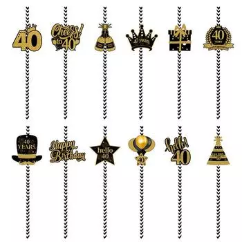 24pcs Men Women Birthday Disposable Straw 18th 30th 40th 50th 60th Birthday Paper Straw Anniversary Birthday Party Supplies